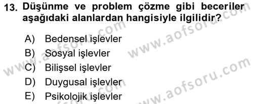 Yaşlılarda Davranış Sorunları Ve Uyum Dersi 2017 - 2018 Yılı 3 Ders Sınav Soruları 13. Soru