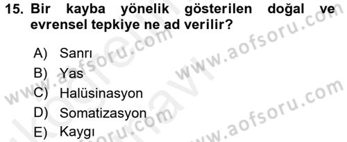 Yaşlılarda Davranış Sorunları Ve Uyum Dersi 2017 - 2018 Yılı 3 Ders Sınav Soruları 15. Soru