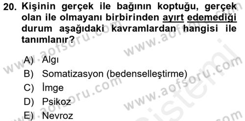 Yaşlılarda Davranış Sorunları Ve Uyum Dersi 2017 - 2018 Yılı 3 Ders Sınav Soruları 20. Soru