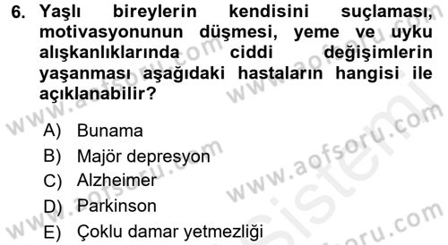 Yaşlılarda Davranış Sorunları Ve Uyum Dersi 2017 - 2018 Yılı 3 Ders Sınav Soruları 6. Soru