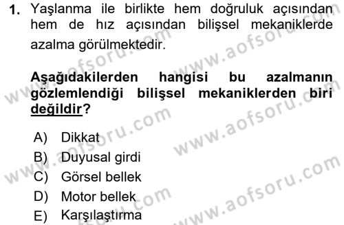 Yaşlılarda Davranış Sorunları Ve Uyum Dersi 2017 - 2018 Yılı (Vize) Ara Sınav Soruları 1. Soru