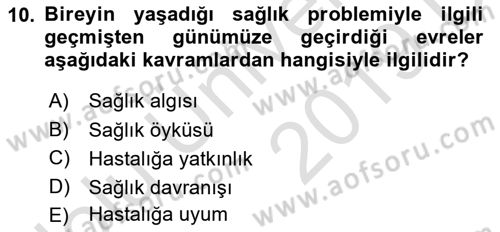 Yaşlılarda Davranış Sorunları Ve Uyum Dersi 2018 - 2019 Yılı 3 Ders Sınav Soruları 10. Soru