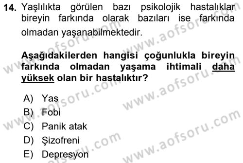 Yaşlılarda Davranış Sorunları Ve Uyum Dersi 2018 - 2019 Yılı 3 Ders Sınav Soruları 14. Soru