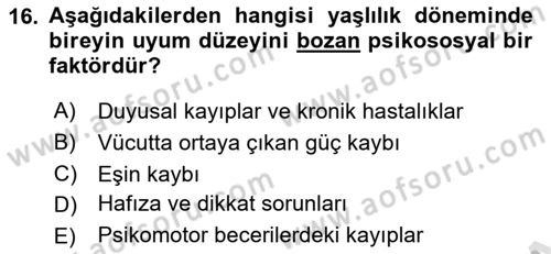 Yaşlılarda Davranış Sorunları Ve Uyum Dersi 2018 - 2019 Yılı 3 Ders Sınav Soruları 16. Soru