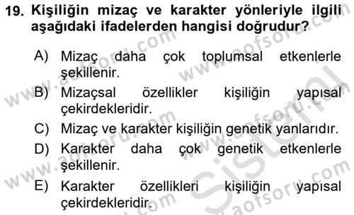 Yaşlılarda Davranış Sorunları Ve Uyum Dersi 2018 - 2019 Yılı 3 Ders Sınav Soruları 19. Soru