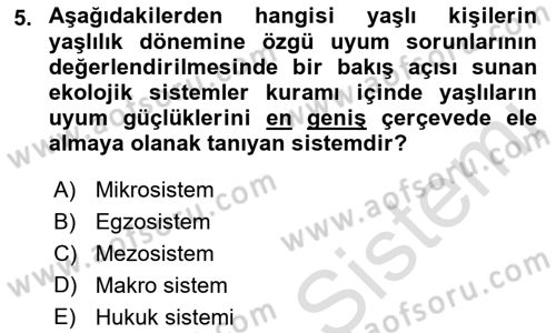 Yaşlılarda Davranış Sorunları Ve Uyum Dersi 2018 - 2019 Yılı 3 Ders Sınav Soruları 5. Soru