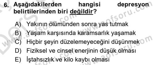Yaşlılarda Davranış Sorunları Ve Uyum Dersi 2018 - 2019 Yılı 3 Ders Sınav Soruları 6. Soru