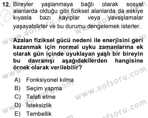 Yaşlılarda Davranış Sorunları Ve Uyum Dersi Ara Sınavı Deneme Sınav Soruları 12. Soru