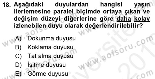 Yaşlılarda Davranış Sorunları Ve Uyum Dersi 2018 - 2019 Yılı (Vize) Ara Sınav Soruları 18. Soru