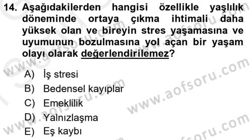 Yaşlılarda Davranış Sorunları Ve Uyum Dersi 2018 - 2019 Yılı (Final) Dönem Sonu Sınav Soruları 14. Soru