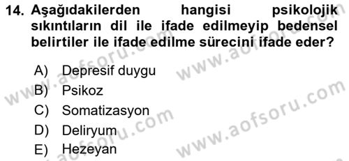 Yaşlılarda Davranış Sorunları Ve Uyum Dersi 2018 - 2019 Yılı Yaz Okulu Sınav Soruları 14. Soru