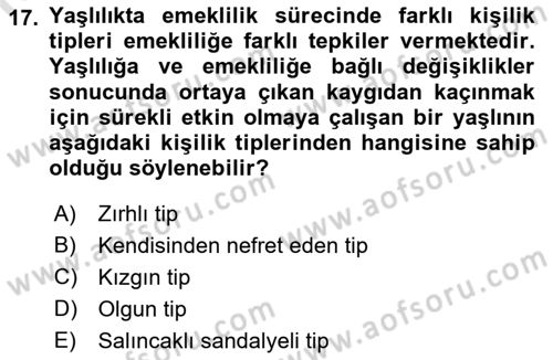 Yaşlılarda Davranış Sorunları Ve Uyum Dersi Ara Sınavı Deneme Sınav Soruları 17. Soru