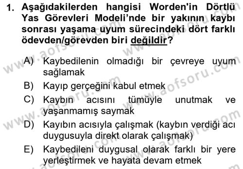 Yaşlılarda Davranış Sorunları Ve Uyum Dersi 2019 - 2020 Yılı (Final) Dönem Sonu Sınav Soruları 1. Soru