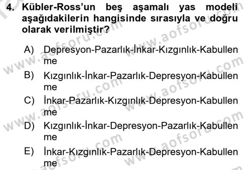 Yaşlılarda Davranış Sorunları Ve Uyum Dersi 2019 - 2020 Yılı (Final) Dönem Sonu Sınav Soruları 4. Soru
