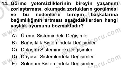 Yaşlılarda Davranış Sorunları Ve Uyum Dersi 2020 - 2021 Yılı Yaz Okulu Sınav Soruları 14. Soru