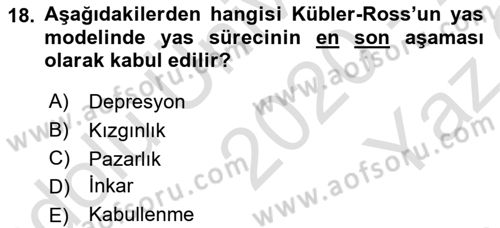 Yaşlılarda Davranış Sorunları Ve Uyum Dersi 2020 - 2021 Yılı Yaz Okulu Sınav Soruları 18. Soru
