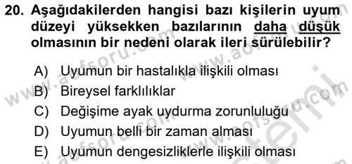 Yaşlılarda Davranış Sorunları Ve Uyum Dersi 2020 - 2021 Yılı Yaz Okulu Sınav Soruları 20. Soru