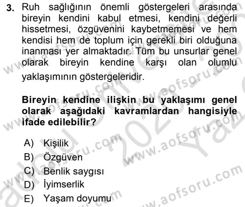 Yaşlılarda Davranış Sorunları Ve Uyum Dersi 2020 - 2021 Yılı Yaz Okulu Sınav Soruları 3. Soru