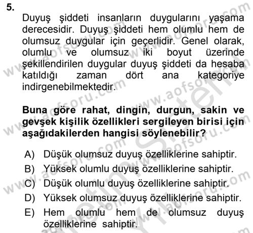 Yaşlılarda Davranış Sorunları Ve Uyum Dersi 2020 - 2021 Yılı Yaz Okulu Sınav Soruları 5. Soru