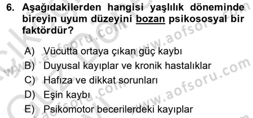 Yaşlılarda Davranış Sorunları Ve Uyum Dersi Ara Sınavı Deneme Sınav Soruları 6. Soru