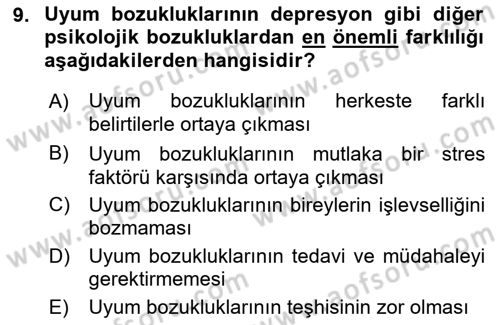 Yaşlılarda Davranış Sorunları Ve Uyum Dersi Ara Sınavı Deneme Sınav Soruları 9. Soru