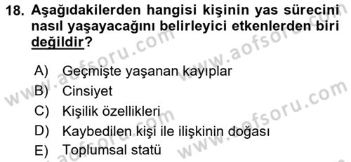 Yaşlılarda Davranış Sorunları Ve Uyum Dersi 2021 - 2022 Yılı (Final) Dönem Sonu Sınav Soruları 18. Soru