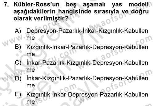 Yaşlılarda Davranış Sorunları Ve Uyum Dersi 2021 - 2022 Yılı Yaz Okulu Sınav Soruları 7. Soru