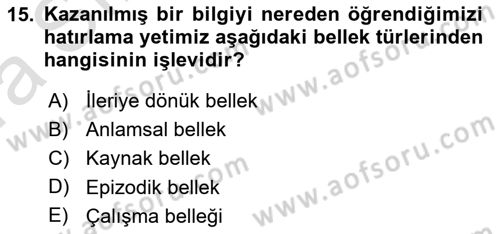Yaşlılarda Davranış Sorunları Ve Uyum Dersi Ara Sınavı Deneme Sınav Soruları 15. Soru