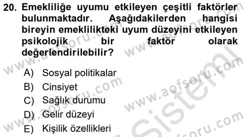 Yaşlılarda Davranış Sorunları Ve Uyum Dersi Ara Sınavı Deneme Sınav Soruları 20. Soru