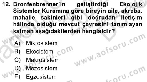 Yaşlılarda Davranış Sorunları Ve Uyum Dersi 2022 - 2023 Yılı (Final) Dönem Sonu Sınav Soruları 12. Soru