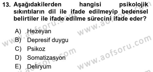 Yaşlılarda Davranış Sorunları Ve Uyum Dersi 2022 - 2023 Yılı (Final) Dönem Sonu Sınav Soruları 13. Soru