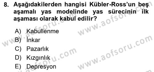 Yaşlılarda Davranış Sorunları Ve Uyum Dersi 2022 - 2023 Yılı (Final) Dönem Sonu Sınav Soruları 8. Soru