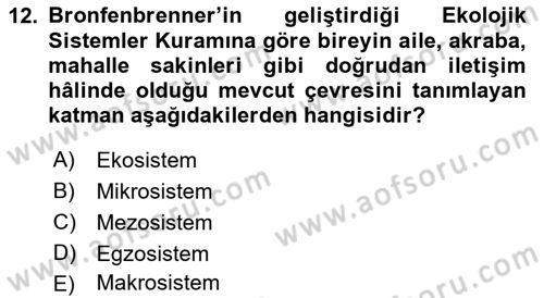 Yaşlılarda Davranış Sorunları Ve Uyum Dersi 2022 - 2023 Yılı Yaz Okulu Sınav Soruları 12. Soru