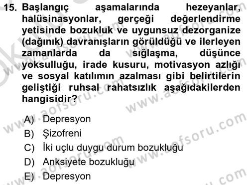 Yaşlılarda Davranış Sorunları Ve Uyum Dersi 2022 - 2023 Yılı Yaz Okulu Sınav Soruları 15. Soru