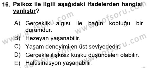 Yaşlılarda Davranış Sorunları Ve Uyum Dersi 2022 - 2023 Yılı Yaz Okulu Sınav Soruları 16. Soru