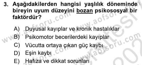 Yaşlılarda Davranış Sorunları Ve Uyum Dersi Ara Sınavı Deneme Sınav Soruları 3. Soru