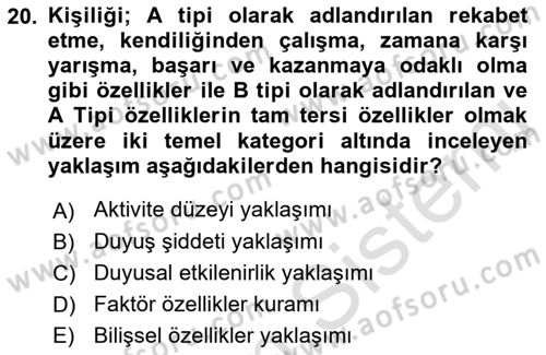 Yaşlılarda Davranış Sorunları Ve Uyum Dersi 2023 - 2024 Yılı (Final) Dönem Sonu Sınav Soruları 20. Soru