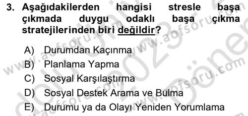 Yaşlılarda Davranış Sorunları Ve Uyum Dersi 2023 - 2024 Yılı (Final) Dönem Sonu Sınav Soruları 3. Soru