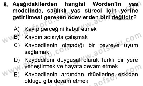 Yaşlılarda Davranış Sorunları Ve Uyum Dersi 2023 - 2024 Yılı (Final) Dönem Sonu Sınav Soruları 8. Soru