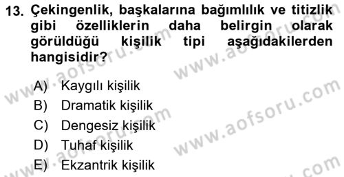 Yaşlılarda Davranış Sorunları Ve Uyum Dersi 2023 - 2024 Yılı Yaz Okulu Sınav Soruları 13. Soru