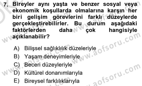 Yaşlılarda Davranış Sorunları Ve Uyum Dersi 2023 - 2024 Yılı Yaz Okulu Sınav Soruları 7. Soru