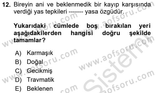 Yaşlılarda Davranış Sorunları Ve Uyum Dersi 2024 - 2025 Yılı (Final) Dönem Sonu Sınav Soruları 12. Soru