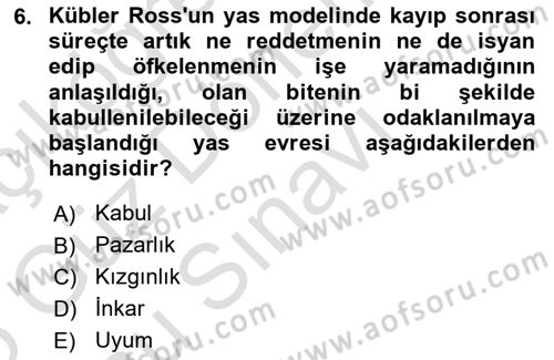 Yaşlılarda Davranış Sorunları Ve Uyum Dersi 2024 - 2025 Yılı (Final) Dönem Sonu Sınav Soruları 6. Soru