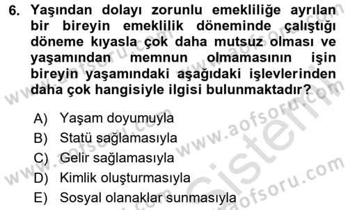 Yaşlılarda Davranış Sorunları Ve Uyum Dersi 2024 - 2025 Yılı Yaz Okulu Sınav Soruları 6. Soru