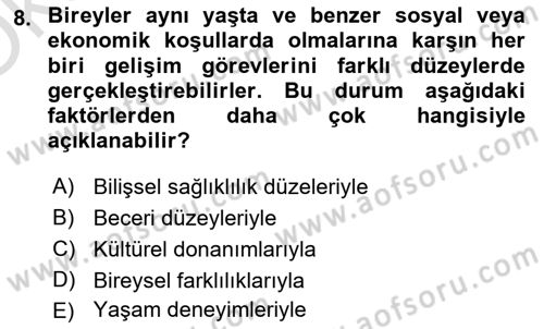 Yaşlılarda Davranış Sorunları Ve Uyum Dersi 2024 - 2025 Yılı Yaz Okulu Sınav Soruları 8. Soru