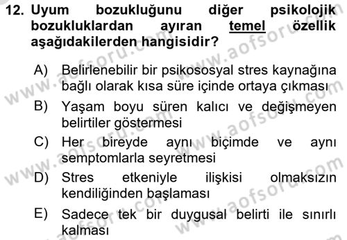 Yaşlılarda Davranış Sorunları Ve Uyum Dersi 2025 - 2026 Yılı (Vize) Ara Sınav Soruları 12. Soru