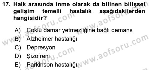 Yaşlılarda Davranış Sorunları Ve Uyum Dersi 2025 - 2026 Yılı (Vize) Ara Sınav Soruları 17. Soru