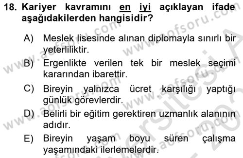 Yaşlılarda Davranış Sorunları Ve Uyum Dersi 2025 - 2026 Yılı (Vize) Ara Sınav Soruları 18. Soru