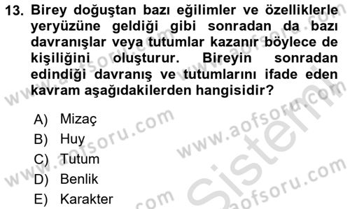 Yaşlılarda Davranış Sorunları Ve Uyum Dersi 2025 - 2026 Yılı (Final) Dönem Sonu Sınav Soruları 13. Soru