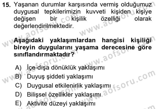 Yaşlılarda Davranış Sorunları Ve Uyum Dersi 2025 - 2026 Yılı (Final) Dönem Sonu Sınav Soruları 15. Soru
